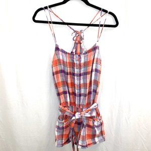 American Eagle Linen Plaid Romper